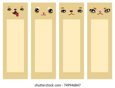Cute animals muzzles rectangular bookmarks set	