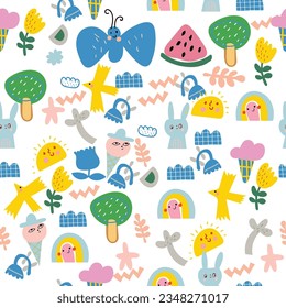 Cute animals and natural pattern design. Perfect for party invitations, children’s-related projects, and kids’ product packaging