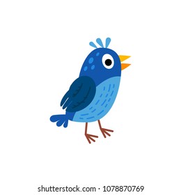 Cute animals - nightingale. Illustrations for children. Baby Shower card. Cartoon character bird isolated on white background. Forest birds