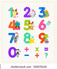 cute animals with numbers and friends