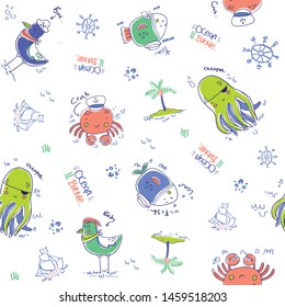 cute animals ocean pattern vector