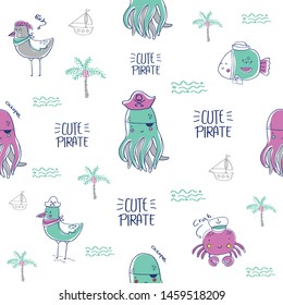 cute animals ocean pattern vector