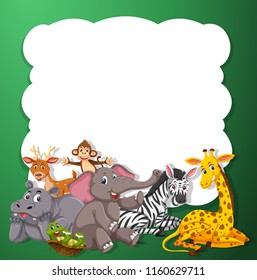 Cute animals on green template illustration