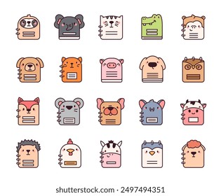 Cute animals on notebook covers. Back to school. Hand drawn style. Vector drawing. Collection of design elements.