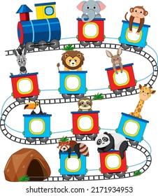 Cute animals on train template for alphabet and number illustration