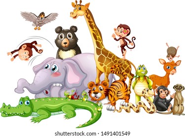 Cute Animals On White Background Illustration Stock Vector (Royalty ...