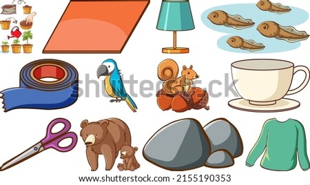 Cute animals and other objects illustration