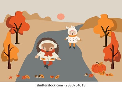 cute animals outdoor walking. autumn time