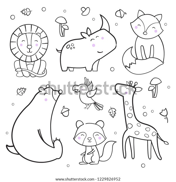 Cute Animals Outline Vector Background Stock Vector (Royalty Free ...