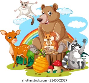 Cute animals in the park illustration