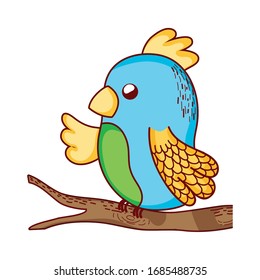 lindos animales, loro en árbol bifurcación ilustración vectorial
