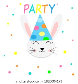  cute animals in  party hats happy birthday decoration vector illustration