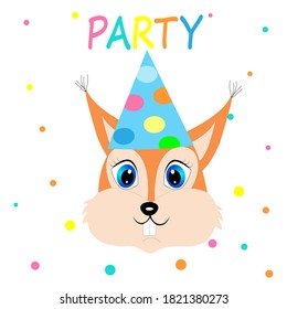 Cute animals in party hats happy birthday decoration vector illustration