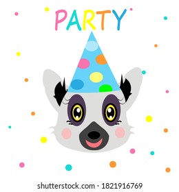 cute animals in party hats happy birthday decoration vector illustration	