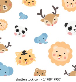 Cute animals pattern. Pattern background with wildlife animals. Animals background. Vector illustration.