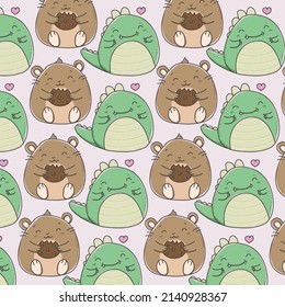 cute animals pattern drawing outline with color
