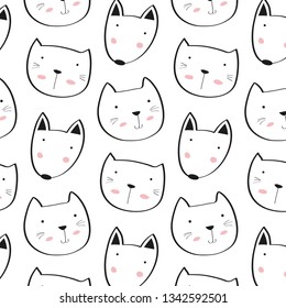 Cute animals pattern hand drawn style