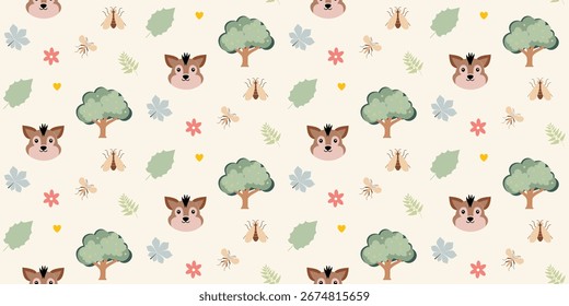 Cute animals pattern. Jungle animals seamless pattern. Safari animals and tropical plants. Perfect for fabrics, print, textile, wallpaper, decor. SSTKbackgrounds 