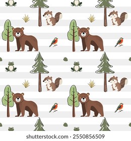 Patrón de animales lindos. Patrones del bosque. Patrón sin fisuras con oso, ardilla. Fondos de vida silvestre del bosque. 