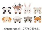 Cute animals peeking out from behind banners, space for your text. This set is perfect for children’s designs, nursery decor, greeting cards, baby products, and educational materials