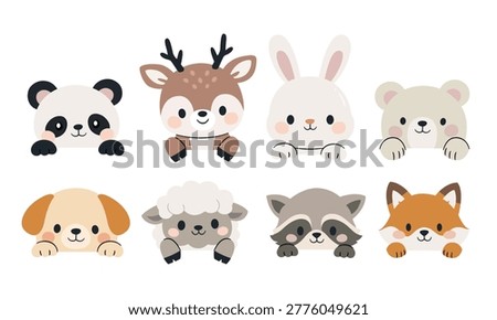 Cute animals peeking out from behind banners, space for your text. This set is perfect for children’s designs, nursery decor, greeting cards, baby products, and educational materials
