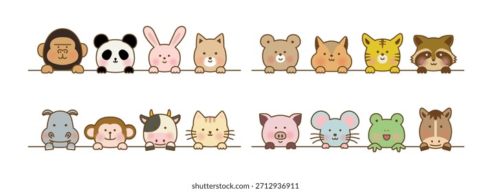 Cute Animals Peeking Out – Vector Illustration Set