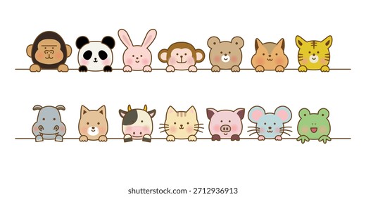 Animales lindos asomando – Conjunto de Ilustración vectorial