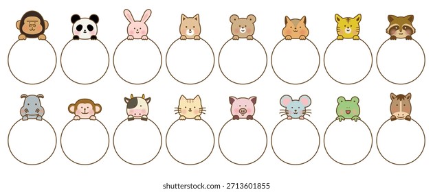 Animales lindos que se asoman del sistema redondo del marco