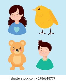 cute animals and people set