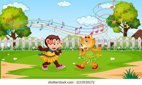 Cute animals performance singing at the park illustration