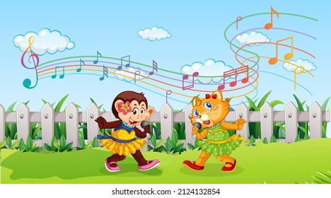 Cute animals performance singing at the park illustration