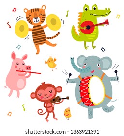 Cute Animals Play Musical Instruments Stock Vector (Royalty Free ...