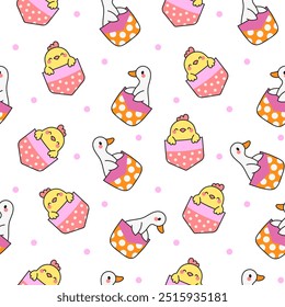 Cute animals in the pocket. Seamless pattern. Cartoon funny characters. Hand drawn style. Vector drawing. Design ornaments.