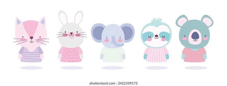 Cute animals portrait icon set vector