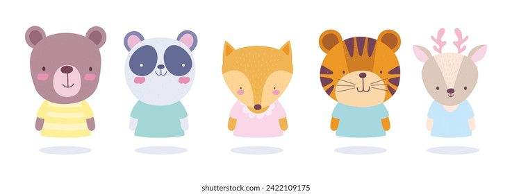 Cute animals portrait icon set vector