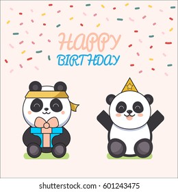 Cute animals poster. Happy birthday greeting card for child fun cartoon style Vector Illustration