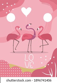 cute animals poster,Design for valentine's day ,template,cards,flamingo,Vector illustrations 