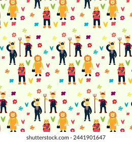 Cute Animals professions Seamless pattern. for fabric, print, textile and wallpaper