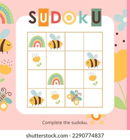 Juego de rompecabezas de animales para niños. Animales Sudoku. Ilustración vectorial. Sudoku de verano para libros de actividades infantiles. Formato cuadrado del libro.