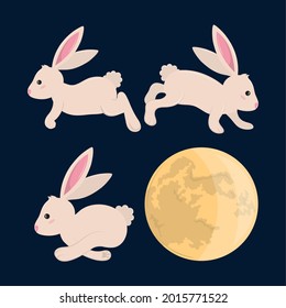 cute animals rabbits moon cartoon
