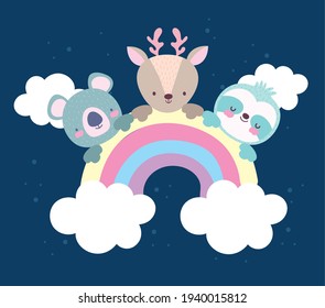 cute animals rainbow cloud cartoon