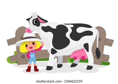 Cute animals in ranch, Farm and agriculture. illustrations of village life and objects Design for banner, layout, annual report, web, flyer, brochure, ad. Cartoon vector illustration