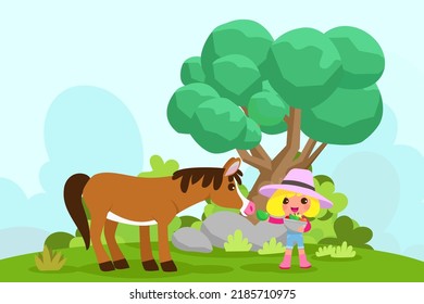 Cute animals in ranch, Farm and agriculture. illustrations of village life and objects Design for banner, layout, annual report, web, flyer, brochure, ad. Cartoon vector illustration