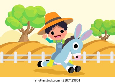 Cute animals in ranch, Farm and agriculture. illustrations of village life and objects Design for banner, layout, annual report, web, flyer, brochure, ad. Cartoon vector illustration