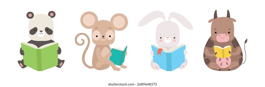 Livro de leitura de animais bonitos em capa dura Desfrutando de conjunto vetor história interessante