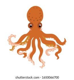 Cute animals - red octopus. Illustrations for children. Baby Shower card. Cartoon tropical character isolated on white background. Coral reef underwater animal wildlife