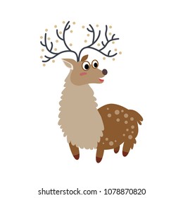 Cute animals - reindeer. Illustrations for children. Baby Shower card. Cartoon character deer isolated on white background. North Pole animal wildlife