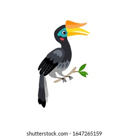 Cute animals - rhino bird. Illustrations for children. Baby Shower card. Cartoon character bird isolated on white background. South America animal wildlife