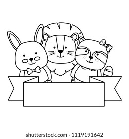 cute animals with ribbon characters