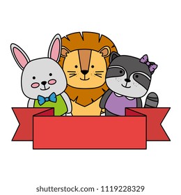 cute animals with ribbon characters